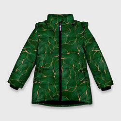 Куртка зимняя для девочки Зеленый камуфляж с золотом, цвет: 3D-черный