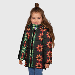 Куртка зимняя для девочки Красочный цветочный орнамент с ромашками, цвет: 3D-красный — фото 2