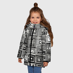 Куртка зимняя для девочки Белые полосы на чёрном фоне, цвет: 3D-черный — фото 2
