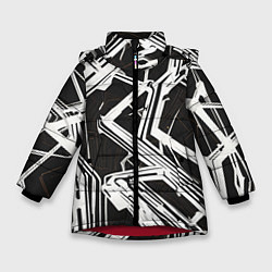 Куртка зимняя для девочки Белые полосы на чёрном фоне, цвет: 3D-красный
