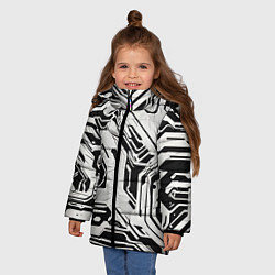 Куртка зимняя для девочки Киберпанк белые полосы на чёрном фоне, цвет: 3D-светло-серый — фото 2