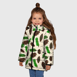 Куртка зимняя для девочки Зимний узор - еловые ветки и шишки, цвет: 3D-светло-серый — фото 2