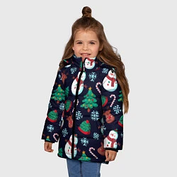 Куртка зимняя для девочки Снеговички с рождественскими оленями и елками, цвет: 3D-черный — фото 2