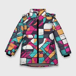 Куртка зимняя для девочки Разноцветные ретро фигуры, цвет: 3D-светло-серый