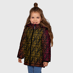 Куртка зимняя для девочки Жёлтые ромбы на чёрном фоне, цвет: 3D-светло-серый — фото 2