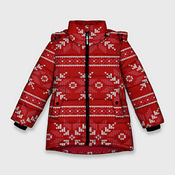 Куртка зимняя для девочки Красный вязаный узор свитера, цвет: 3D-красный