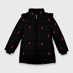 Куртка зимняя для девочки Розовый фламинго патерн, цвет: 3D-черный