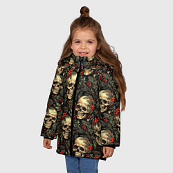 Куртка зимняя для девочки Череп рябина шишки и хвойные ветки, цвет: 3D-светло-серый — фото 2