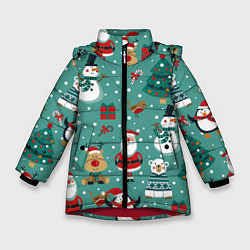 Куртка зимняя для девочки Паттерн пингвины северными медведями и оленями, цвет: 3D-красный