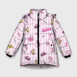 Куртка зимняя для девочки Барби - розовая полоска и аксессуары, цвет: 3D-светло-серый