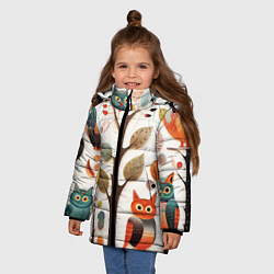 Куртка зимняя для девочки Совы в осеннем лесу в стиле фолк-арт, цвет: 3D-красный — фото 2