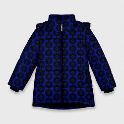 Куртка зимняя для девочки Чёрно-синий паттерн стилизованные цветы, цвет: 3D-черный
