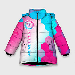 Куртка зимняя для девочки Mercedes neon gradient style по-вертикали, цвет: 3D-черный