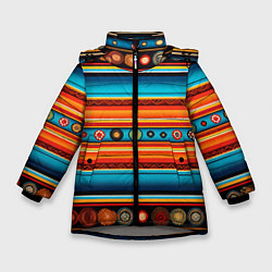 Куртка зимняя для девочки Этнический узор в горизонтальную полоску, цвет: 3D-светло-серый