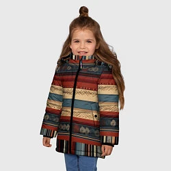 Куртка зимняя для девочки Этнический принт в полоску, цвет: 3D-светло-серый — фото 2