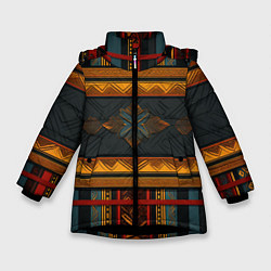 Куртка зимняя для девочки Этнический рисунок в полоску, цвет: 3D-черный