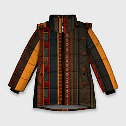Куртка зимняя для девочки Этнический узор в вертикальную полоску, цвет: 3D-светло-серый