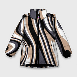 Куртка зимняя для девочки Абстракция чёрно-бежевая, цвет: 3D-черный