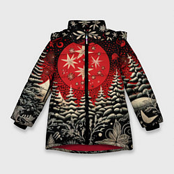 Куртка зимняя для девочки Новогодний лес, цвет: 3D-красный