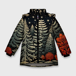 Куртка зимняя для девочки Новогоднее настроение лес, цвет: 3D-светло-серый