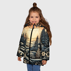 Куртка зимняя для девочки Зимний предновогодний пейзаж, цвет: 3D-светло-серый — фото 2