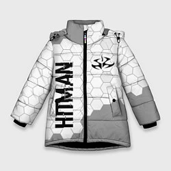 Куртка зимняя для девочки Hitman glitch на светлом фоне вертикально, цвет: 3D-черный
