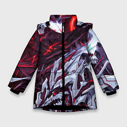 Куртка зимняя для девочки Красный кибер скелет, цвет: 3D-черный