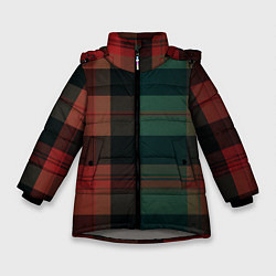 Куртка зимняя для девочки Зелёно-красная шотландская клетка, цвет: 3D-светло-серый