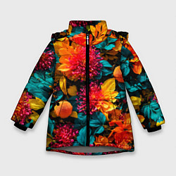 Зимняя куртка для девочки Яркие шикарные цветы узор