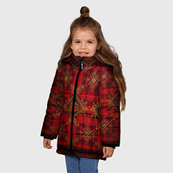 Куртка зимняя для девочки Красная шотландская клетка royal stewart, цвет: 3D-светло-серый — фото 2