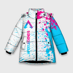 Куртка зимняя для девочки Apex Legends neon gradient style по-вертикали, цвет: 3D-черный