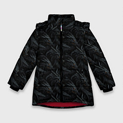 Куртка зимняя для девочки Черные драконы паттерн, цвет: 3D-красный