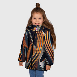 Куртка зимняя для девочки Слияние красок оранжевого и чёрного абстракция, цвет: 3D-светло-серый — фото 2