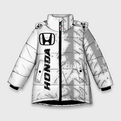 Куртка зимняя для девочки Honda speed на светлом фоне со следами шин по-верт, цвет: 3D-черный