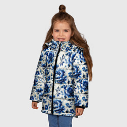 Куртка зимняя для девочки Гжель узор паттерн, цвет: 3D-светло-серый — фото 2