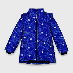 Куртка зимняя для девочки Звездопад на синем, цвет: 3D-черный