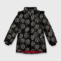 Куртка зимняя для девочки Заключённые в круг буквы R или Я на шестах, цвет: 3D-красный