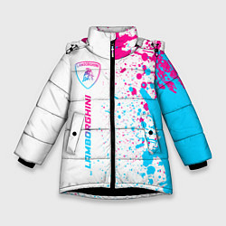 Куртка зимняя для девочки Lamborghini neon gradient style по-вертикали, цвет: 3D-черный