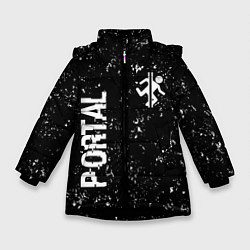 Куртка зимняя для девочки Portal glitch на темном фоне вертикально, цвет: 3D-черный