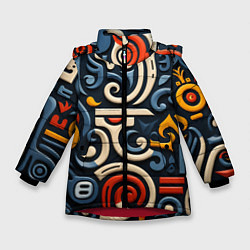 Куртка зимняя для девочки Абстрактный цветной паттерн в славянском стиле, цвет: 3D-красный