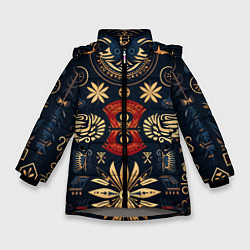 Куртка зимняя для девочки Узор в славянском стиле, цвет: 3D-светло-серый