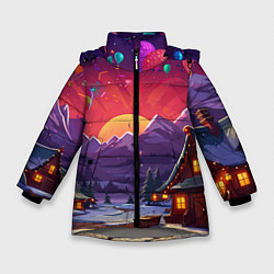 Куртка зимняя для девочки Новогодний закат, цвет: 3D-светло-серый