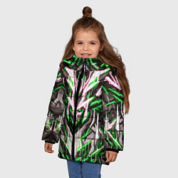 Куртка зимняя для девочки Неоновый зелёный кибер череп, цвет: 3D-черный — фото 2