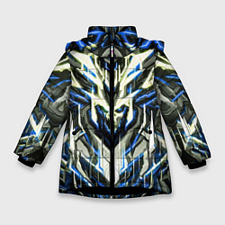 Куртка зимняя для девочки Неоновый синий кибер череп, цвет: 3D-черный