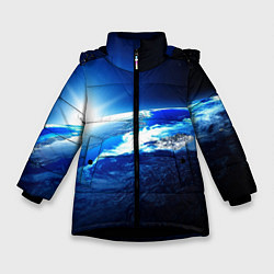 Куртка зимняя для девочки Восход солнца в космосе, цвет: 3D-черный