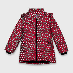 Куртка зимняя для девочки Белые пузырьки на красном фоне, цвет: 3D-черный