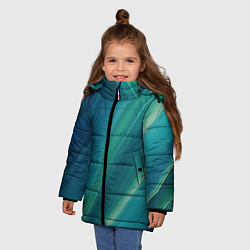 Куртка зимняя для девочки Сине-зелёная жидкая текстура - нейросеть, цвет: 3D-светло-серый — фото 2