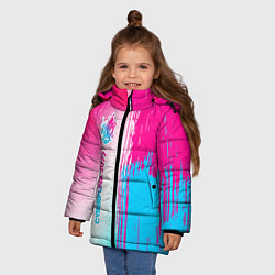 Куртка зимняя для девочки Cyberpunk 2077 neon gradient style по-вертикали, цвет: 3D-черный — фото 2