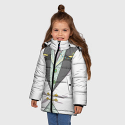 Куртка зимняя для девочки Белый мультяшный фрак с шейным платком, цвет: 3D-черный — фото 2