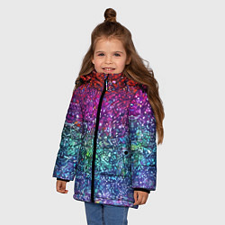 Куртка зимняя для девочки Разноцветные узоры красные синие и фиолетовые, цвет: 3D-черный — фото 2